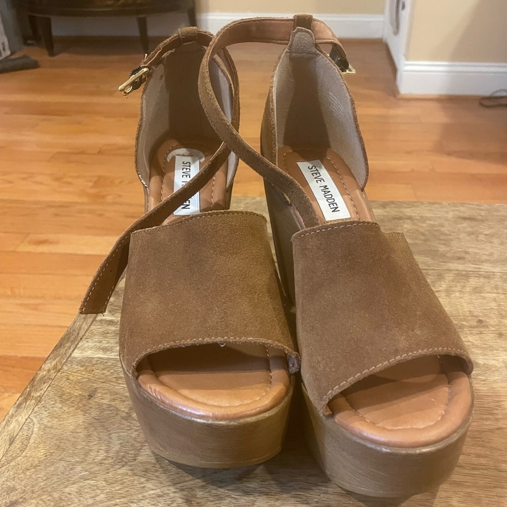 Steve Madden Brown Suede Platform Sandals Size 8